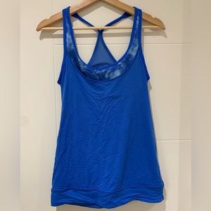 Lululemon workout top with built-in bra, low-cut back, size 6